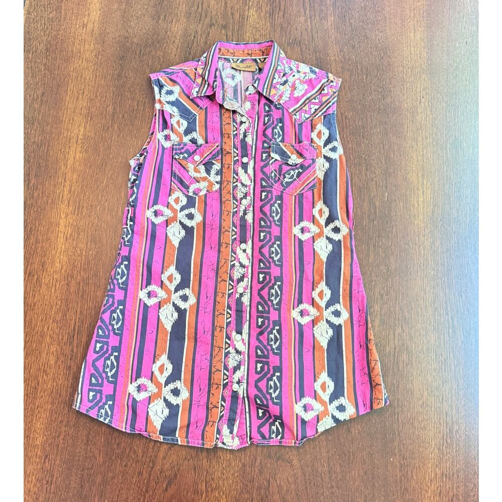Wrangler Women's Size XL Purple Aztec Pearl Snap Sleeveless Tank Shirt
